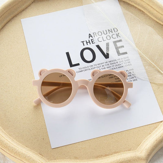 MyKids-Usa Girls Solid Color Cartoon Shape Round Frame Frosted Sunglasses