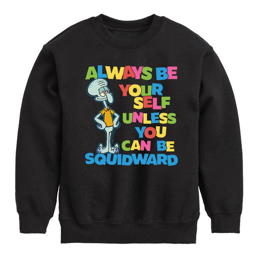 Boys' - SpongeBob SquarePants - Always Be Yourself Squidward Graphic Long Sleeve Fleece Sweatshirt