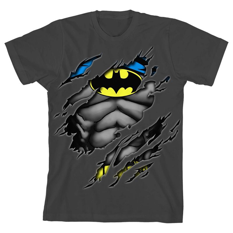 تي شيرت باتمان المخفي الممزق للأولاد باللون الفحمي