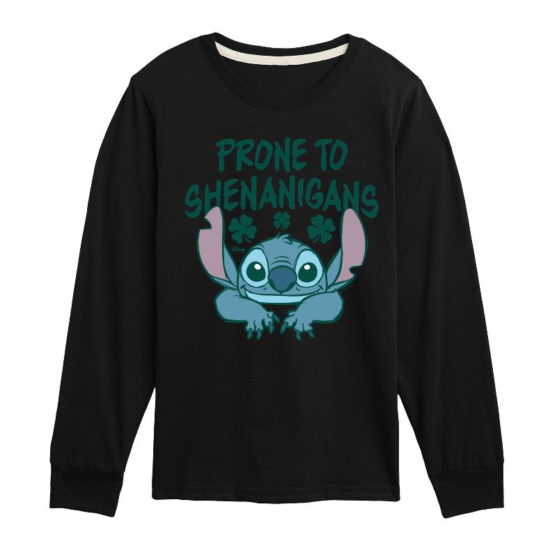 Boys' - Lilo and Stitch - St. Patrick's Day Prone To Shenanigans Long Sleeve Graphic T-Shirt