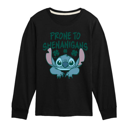 Boys' - Lilo and Stitch - St. Patrick's Day Prone To Shenanigans Long Sleeve Graphic T-Shirt