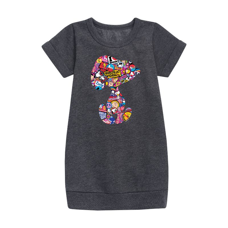 Girls' - Peanuts - Snoopy Silhouette Pattern Graphic Short Sleeve Fleece Dress