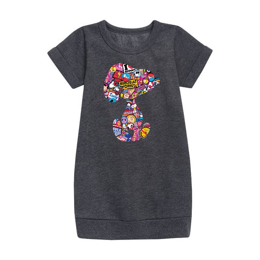 Girls' - Peanuts - Snoopy Silhouette Pattern Graphic Short Sleeve Fleece Dress