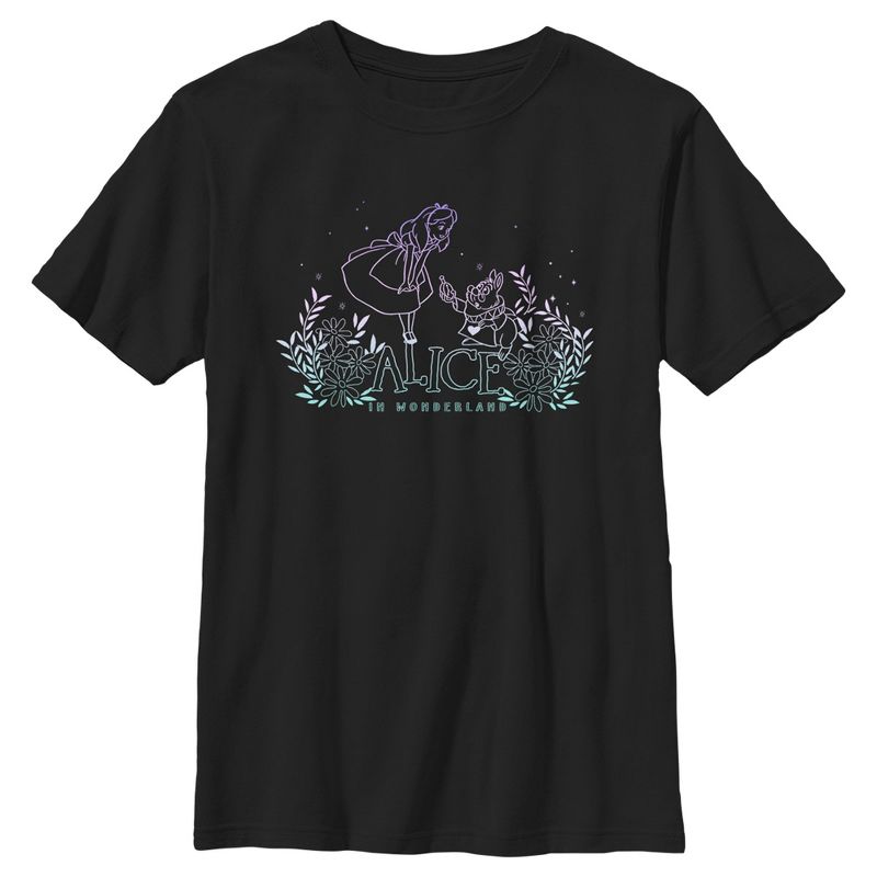 Boy's Alice in Wonderland Alice & The White Rabbit Color Outlines T-Shirt