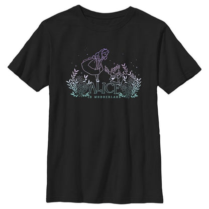 Boy's Alice in Wonderland Alice & The White Rabbit Color Outlines T-Shirt