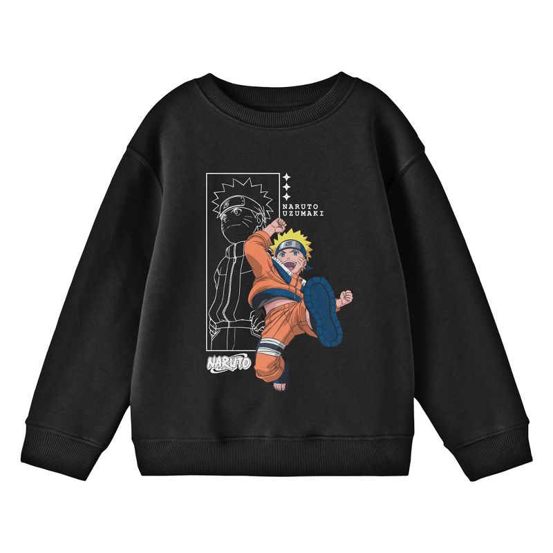 Naruto Leaping Out Of Line Art Youth Black Crew Neck Sweatshirt