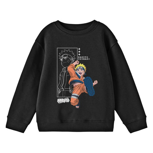 Naruto Leaping Out Of Line Art Youth Black Crew Neck Sweatshirt