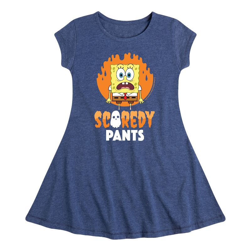 Girls' - SpongeBob SquarePants - SpongeBob Scaredy Pants Fit & Flair Cap Sleeve Dress