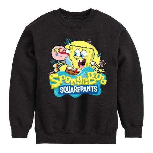 Boys' - SpongeBob SquarePants - Sbob And Gary Graphic Long Sleeve Fleece Sweatshirt