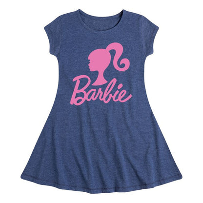 Girls' - Barbie - Classic Logo Pink Fit & Flair Cap Sleeve Dress
