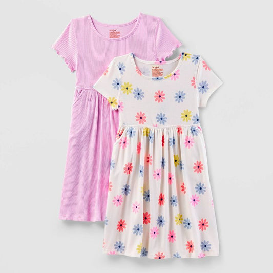 Girls' Adaptive Short Sleeve 2pk Knit and Ribbed Dress with Abdominal Access - Cat & Jack™ Cream/Light Purple