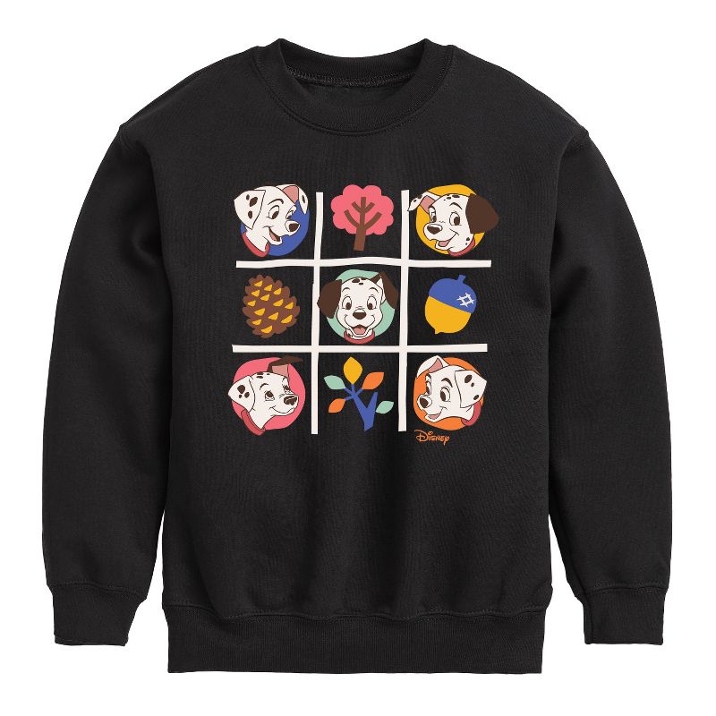 Boys' - 101 Dalmatians - Tic Tac Toe Grid of Puppies Graphic Long Sleeve Fleece Sweatshirt