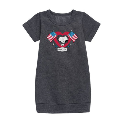 Girls' - Peanuts - Snoopy Since 1776 Flag Heart Graphic Short Sleeve Fleece Dress