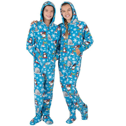 Footed Pajamas - Winter Wonderland Kids Hoodie Fleece One Piece