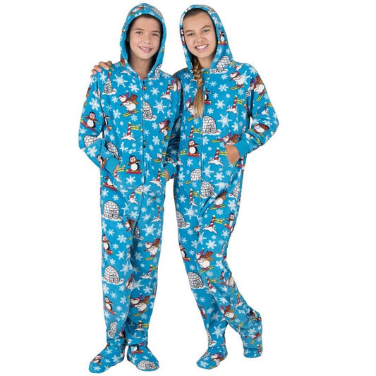 Footed Pajamas - Winter Wonderland Kids Hoodie Fleece One Piece