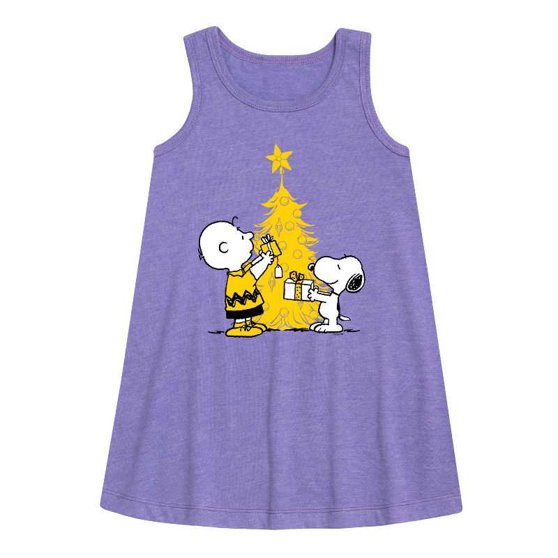 Girls' - Peanuts - Xmas Charlie And Snoopy Graphic Sleeveless Aline Dress