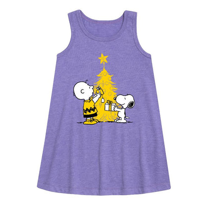 Girls' - Peanuts - Xmas Charlie And Snoopy Graphic Sleeveless Aline Dress