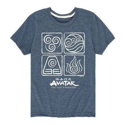 Boys' - Avatar: The Last Airbender - Air Water Earth Fire Grid Short Sleeve Graphic T-Shirt