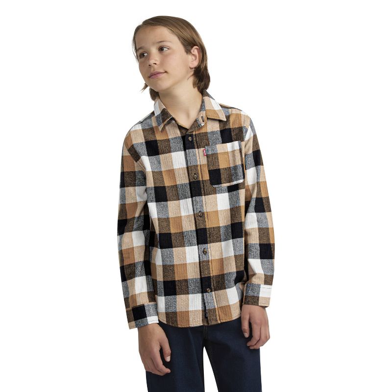 Levi's® Boys' Long Sleeve Buffalo Check Button-Up Shirt - Brown/Black