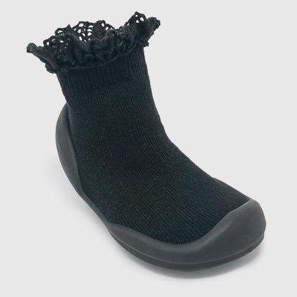 Komuello Toddler Girl First Walk Sock Shoes - Lace Trim
