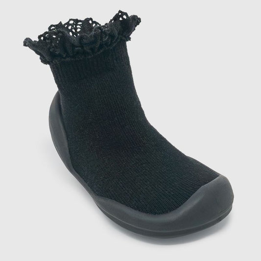 Komuello Toddler Girl First Walk Sock Shoes - Lace Trim