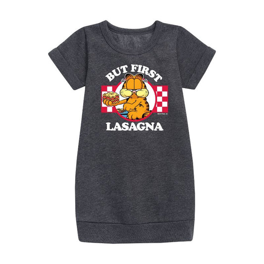 Girls' - Garfield - But First, Lasagna Graphic Short Sleeve Fleece Dress