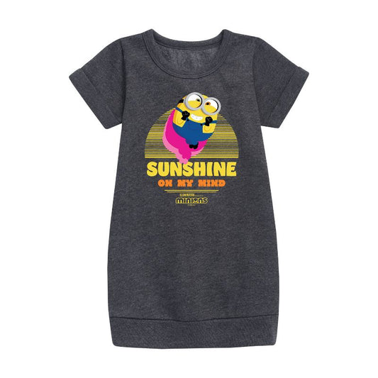 Girls' - Despicable Me Minions - Sunshine On My Mind Graphic Short Sleeve Fleece Dress