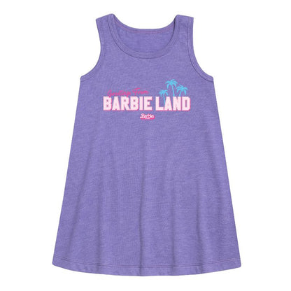 Girls' - Barbie - Greetings From Barbie Land Graphic Sleeveless Aline Dress