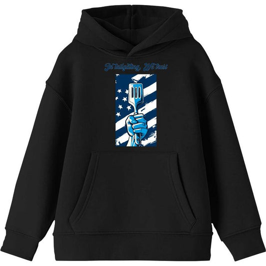 "In Tailgating We Trust" American Flag And Spatula Youth Long Sleeve Hoodie