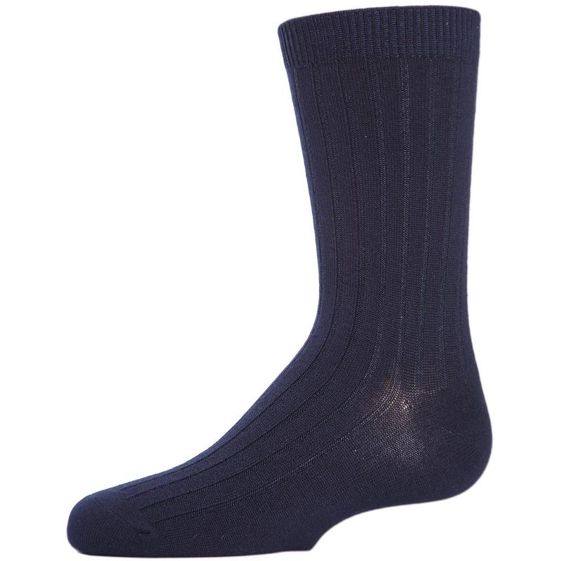 Memoi Boys' Essential Ribbed Mercerized Cotton Crew Socks