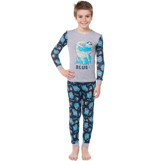 Jurassic World Boys' Movie Film Park Logo Blue Tight Fit Sleep Pajama Set Multicolored