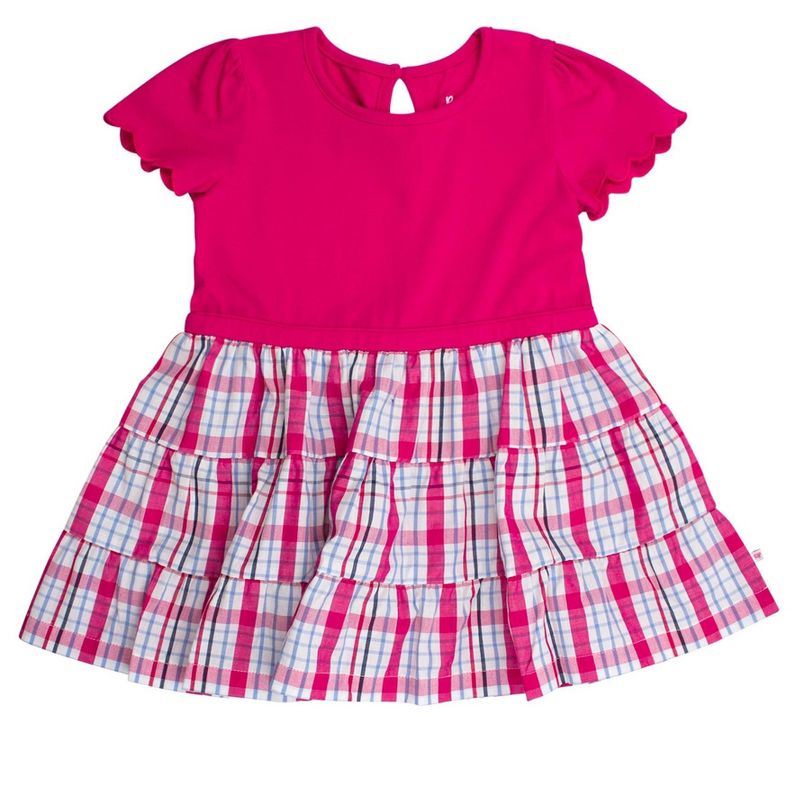RuffleButts Girls Mixed Media Short Sleeve Tiered Dress