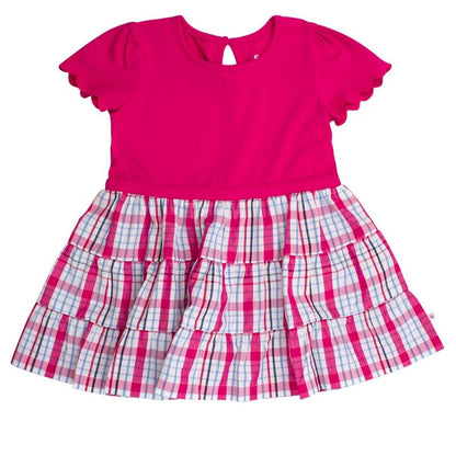RuffleButts Girls Mixed Media Short Sleeve Tiered Dress