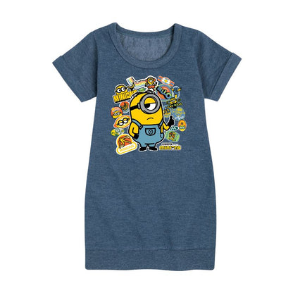 Girls' - Despicable Me Minions - Minion & Banana Stickers Graphic Short Sleeve Fleece Dress