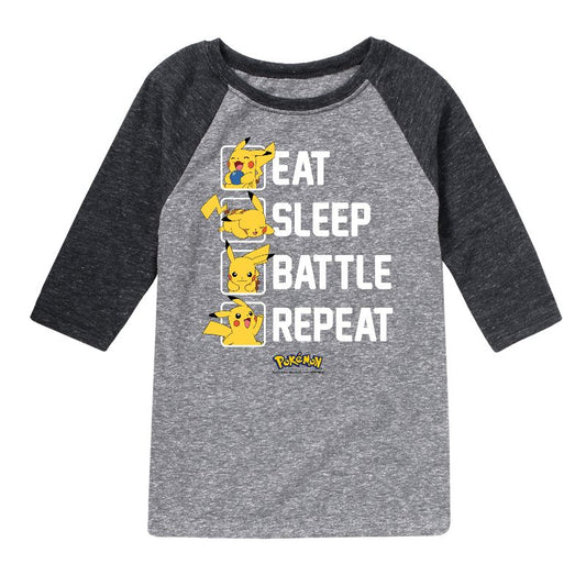 Boys' - Pokémon - Eat Sleep Battle Repeat Raglan Graphic T-Shirt