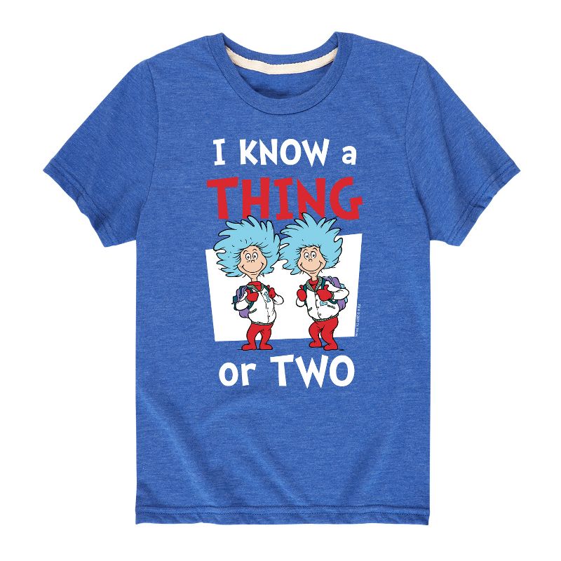 تي شيرت مدرسي قصير الأكمام برسومات للأولاد - دكتور سوس - أعرف شيئًا أو اثنين