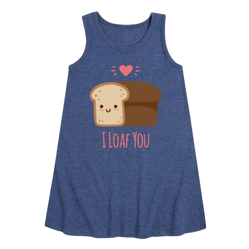 Girls' - Instant Message - Valentine's Day I Loaf You Bread Graphic Sleeveless Aline Dress