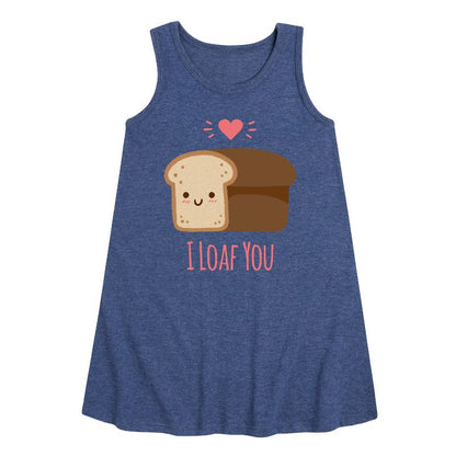Girls' - Instant Message - Valentine's Day I Loaf You Bread Graphic Sleeveless Aline Dress
