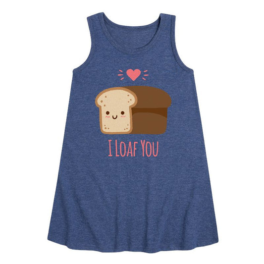 Girls' - Instant Message - Valentine's Day I Loaf You Bread Graphic Sleeveless Aline Dress