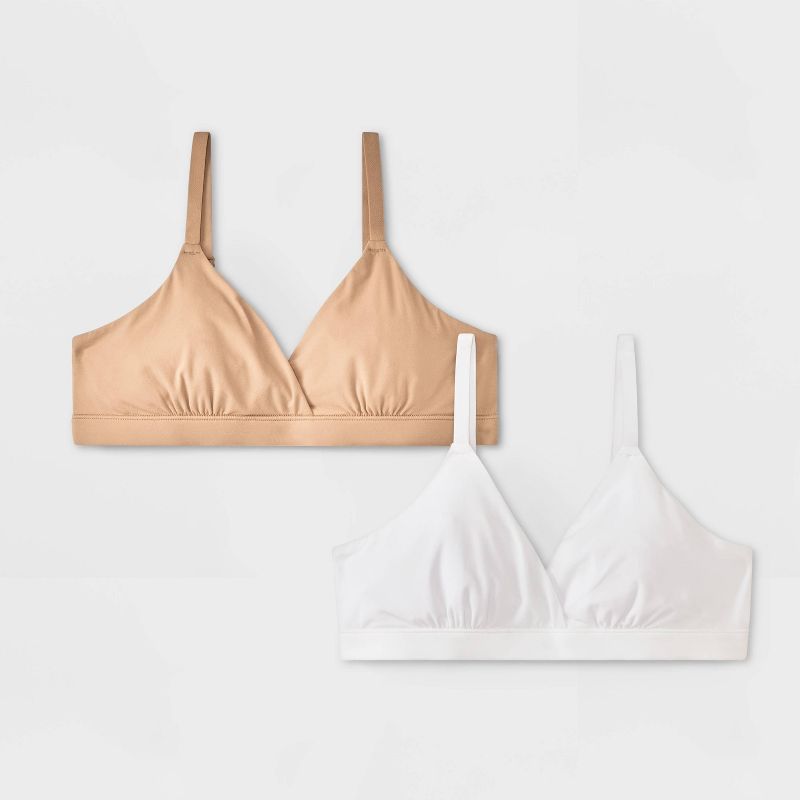 Girls' 2pk Fits All Triangle Bra - art class™ White/Tan