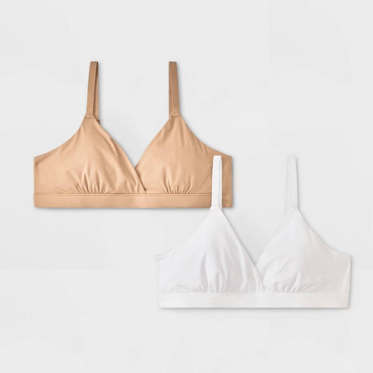 Girls' 2pk Fits All Triangle Bra - art class™ White/Tan