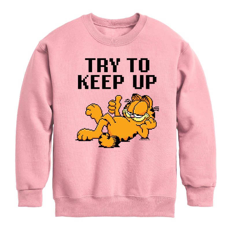 Boys' - Garfield - Try To Keep Up Graphic Long Sleeve Fleece Sweatshirt