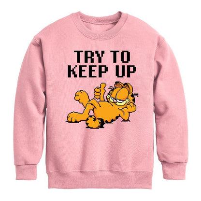 Boys' - Garfield - Try To Keep Up Graphic Long Sleeve Fleece Sweatshirt