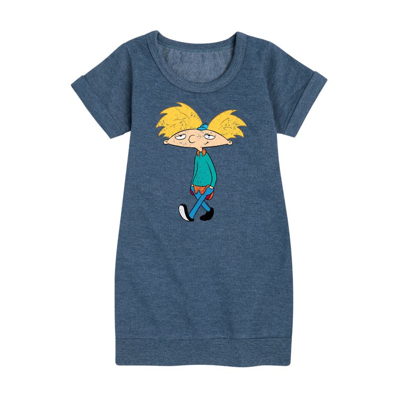 Girls' - Hey Arnold! - Distressed Arnold Graphic Short Sleeve Fleece Dress