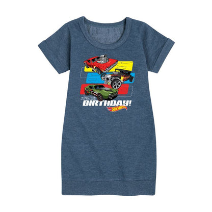 فستان صوف بأكمام قصيرة مطبوع عليه عبارة "Its My Birthday" للفتيات من Hot Wheels