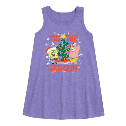 Girls' - SpongeBob SquarePants - Tis The Season Graphic Sleeveless Aline Dress