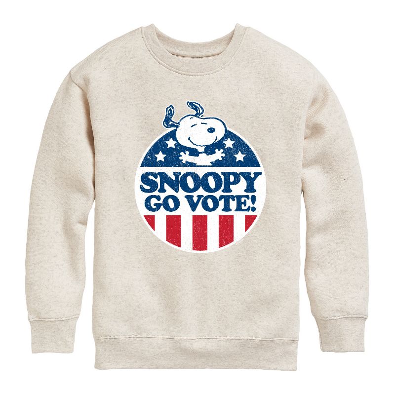 Boys' - Peanuts - Snoopy Go Vote Graphic Long Sleeve Fleece Sweatshirt