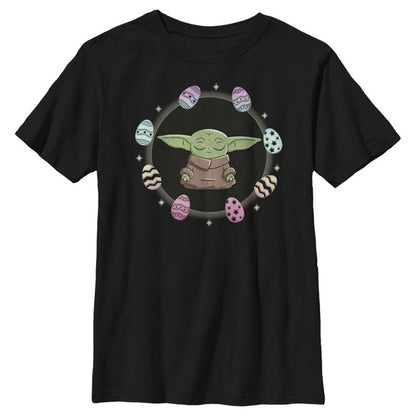 Boy's Star Wars The Mandalorian Grogu Easter Egging Around T-Shirt
