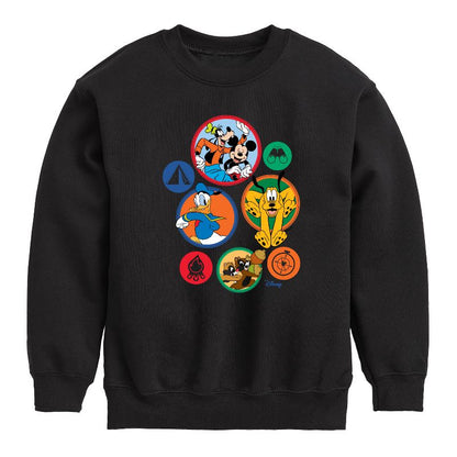 Boys' - Disney - Mickey Patches Graphic Long Sleeve Fleece Sweatshirt
