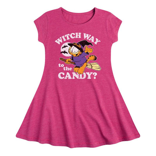 Girls' - Garfield - Witch Way To The Candy Fit & Flair Cap Sleeve Dress